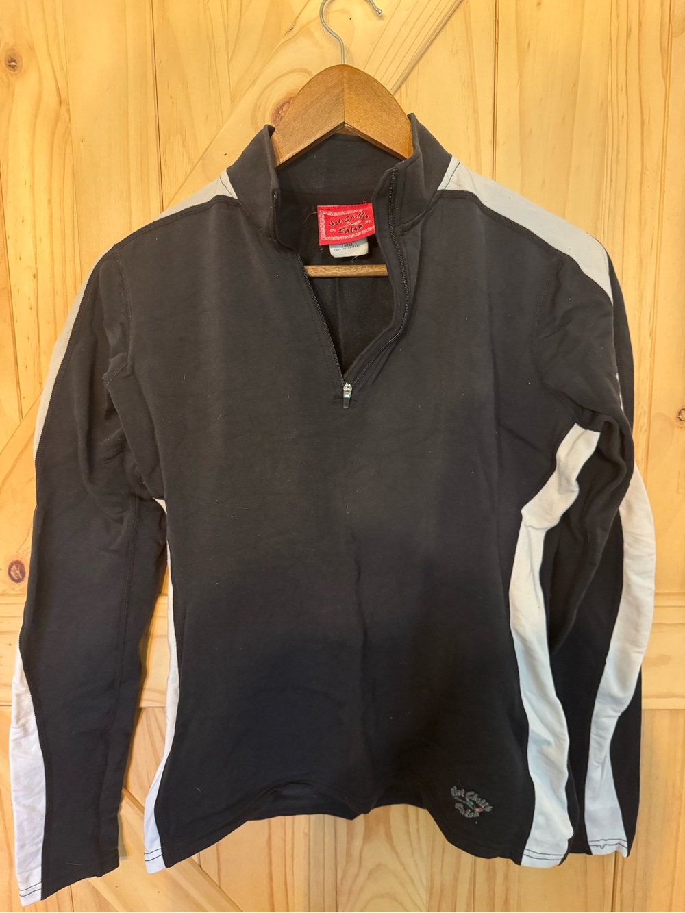 VINTAGE Women's Black Zip-Up Pullover with White Side Panels